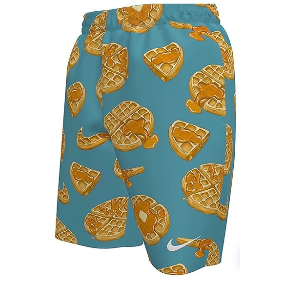 Nike Kids Swim Trunk Teal Waffle Print Drawstring Sz Small  NWT - Picture 2 of 9